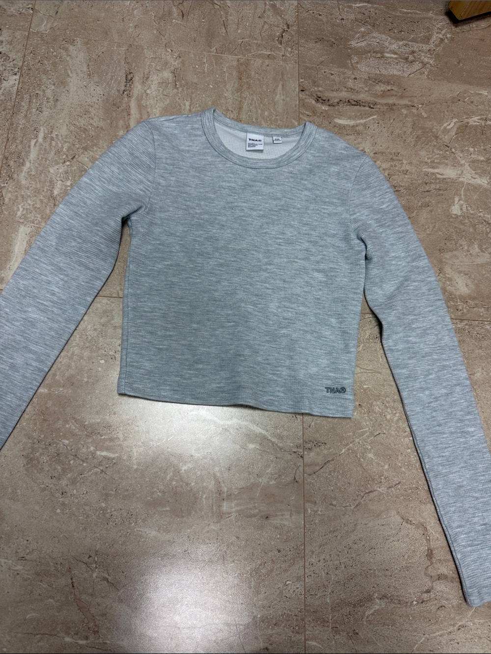 TNA Light Heather Gray Cropped Crewneck Long Sleeve